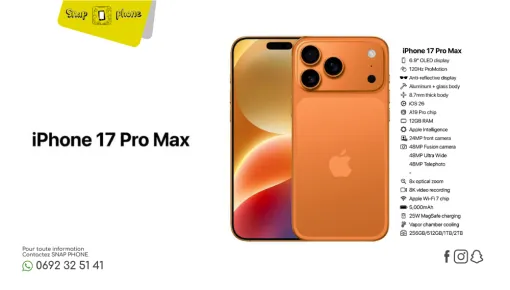 À venir – iPhone 17 Pro Max, Le Tampon, Snap Phone